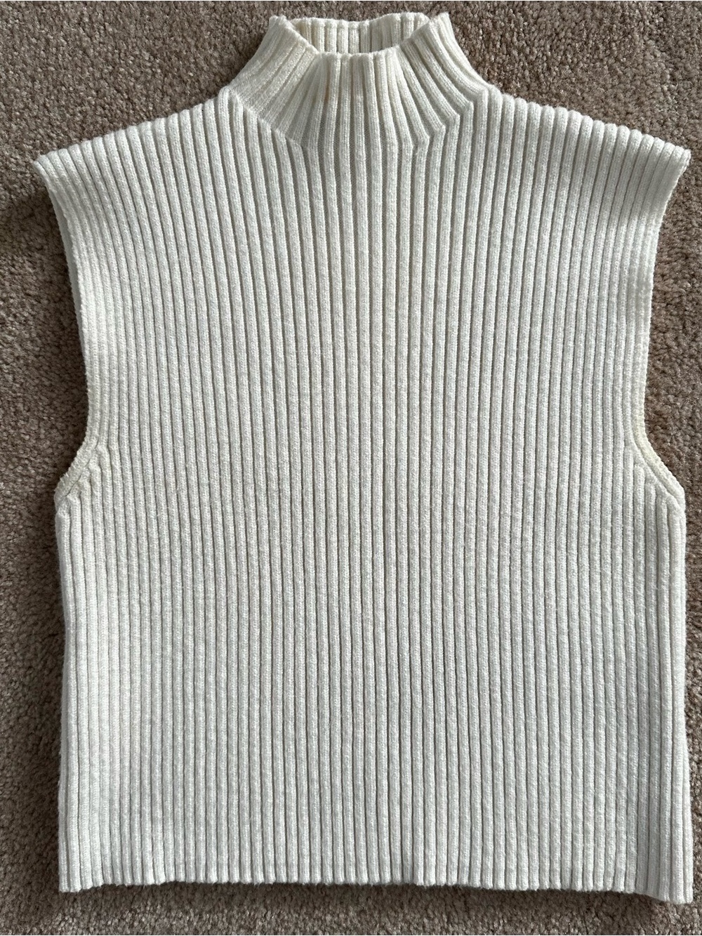 Zara Ribbed Sleeveless Mock Neck Knit Top - White